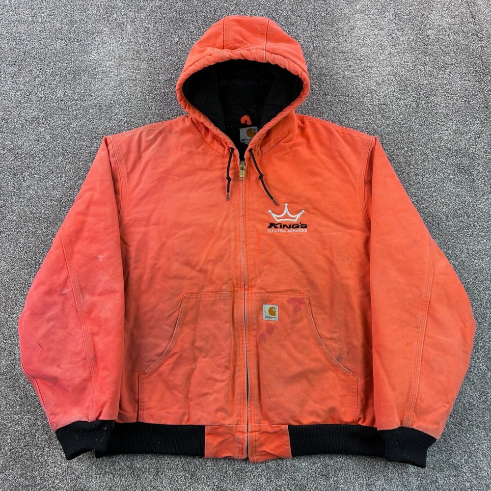 Vintage Carhartt Jacket Mens XL Orange Canvas Hooded Quilted Lined J140 BLZ